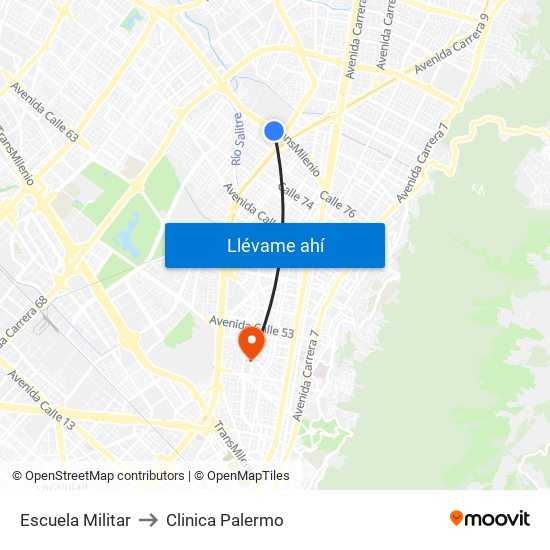 Escuela Militar to Clinica Palermo map