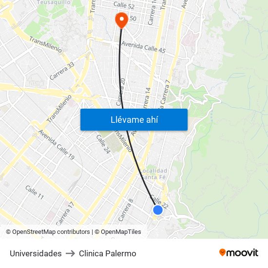 Universidades to Clinica Palermo map