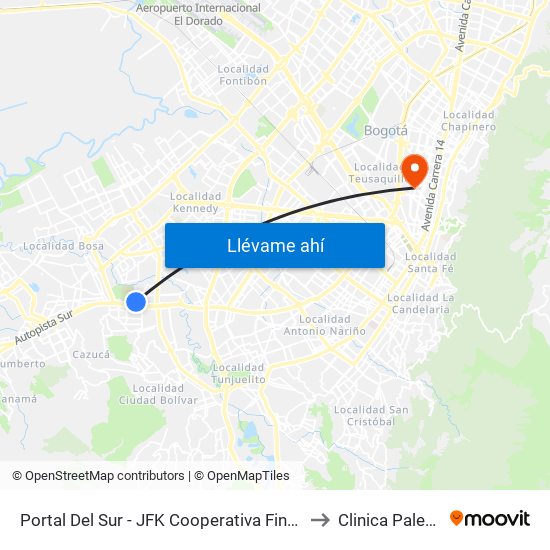 Portal Del Sur - JFK Cooperativa Financiera to Clinica Palermo map