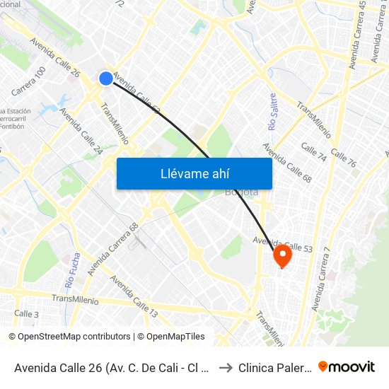 Avenida Calle 26 (Av. C. De Cali - Cl 51) (A) to Clinica Palermo map