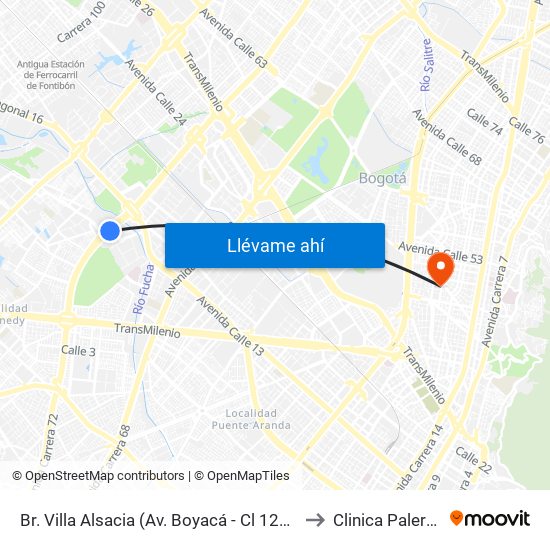 Br. Villa Alsacia (Av. Boyacá - Cl 12a) (A) to Clinica Palermo map