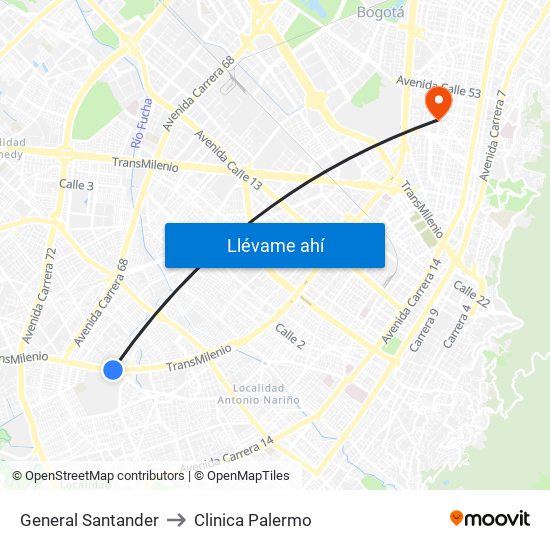 General Santander to Clinica Palermo map