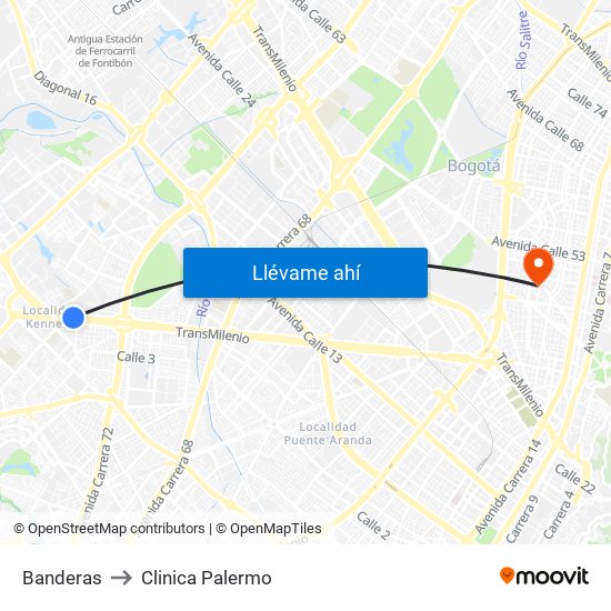 Banderas to Clinica Palermo map