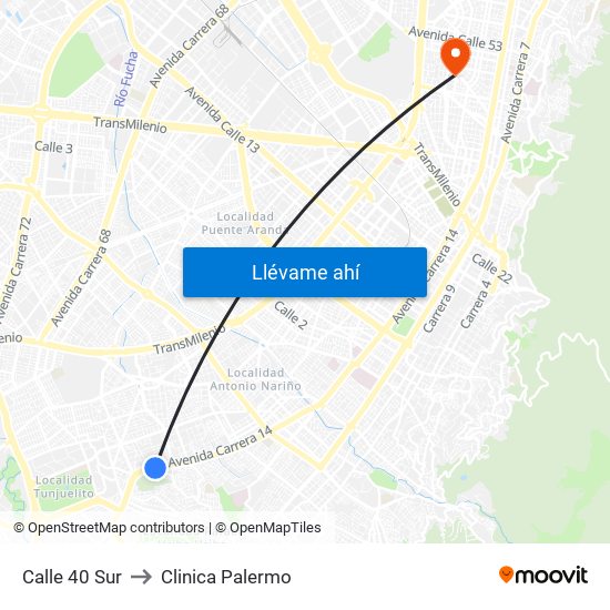 Calle 40 Sur to Clinica Palermo map