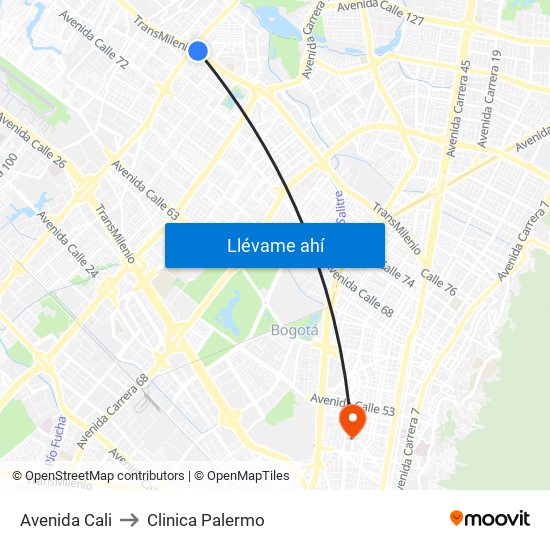 Avenida Cali to Clinica Palermo map