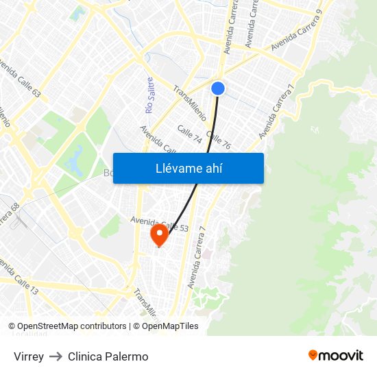 Virrey to Clinica Palermo map