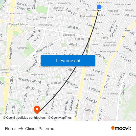 Flores to Clinica Palermo map