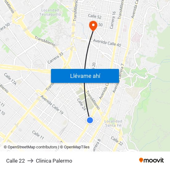 Calle 22 to Clinica Palermo map