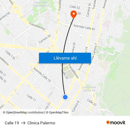 Calle 19 to Clinica Palermo map