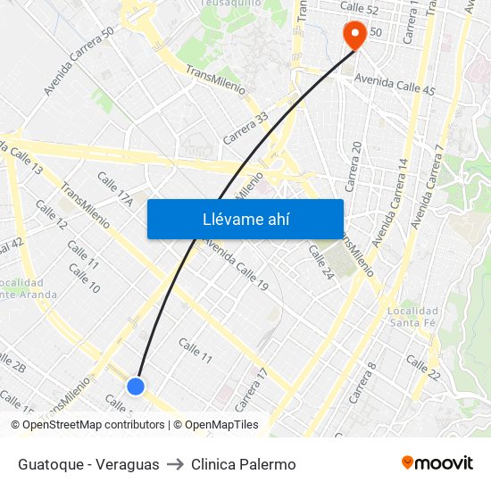 Guatoque - Veraguas to Clinica Palermo map