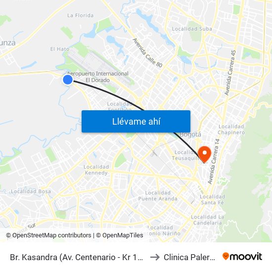Br. Kasandra (Av. Centenario - Kr 134a) to Clinica Palermo map