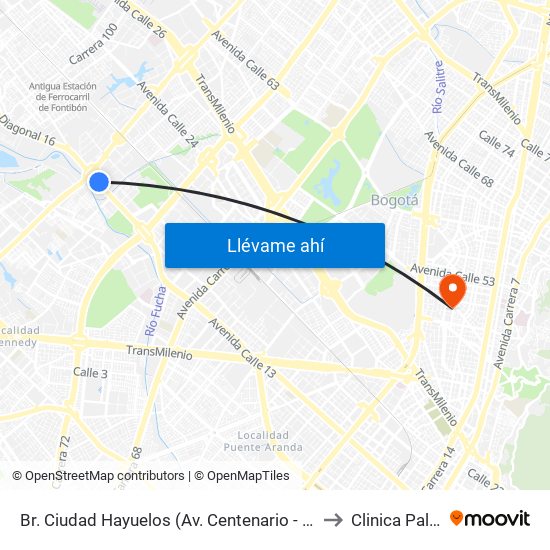 Br. Ciudad Hayuelos (Av. Centenario - Av. C. De Cali) to Clinica Palermo map