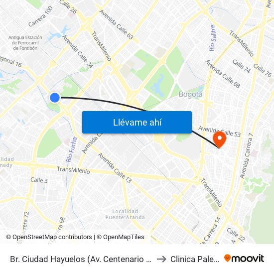 Br. Ciudad Hayuelos (Av. Centenario - Kr 78g) to Clinica Palermo map