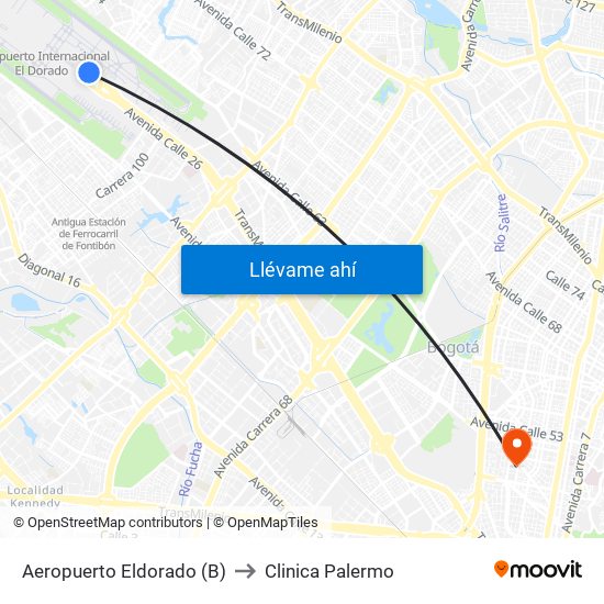 Aeropuerto Eldorado (B) to Clinica Palermo map