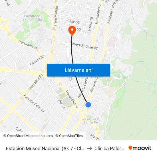 Estación Museo Nacional (Ak 7 - Cl 29) to Clinica Palermo map