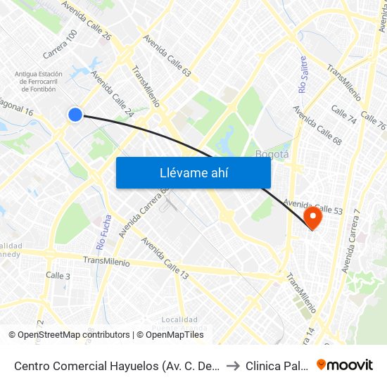 Centro Comercial Hayuelos (Av. C. De Cali - Cl 20) to Clinica Palermo map