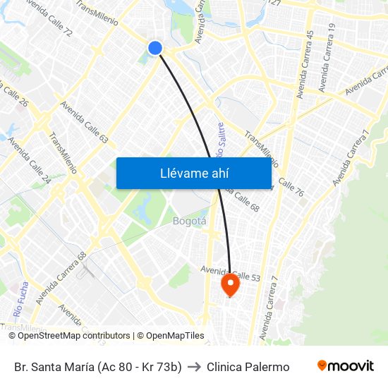 Br. Santa María (Ac 80 - Kr 73b) to Clinica Palermo map