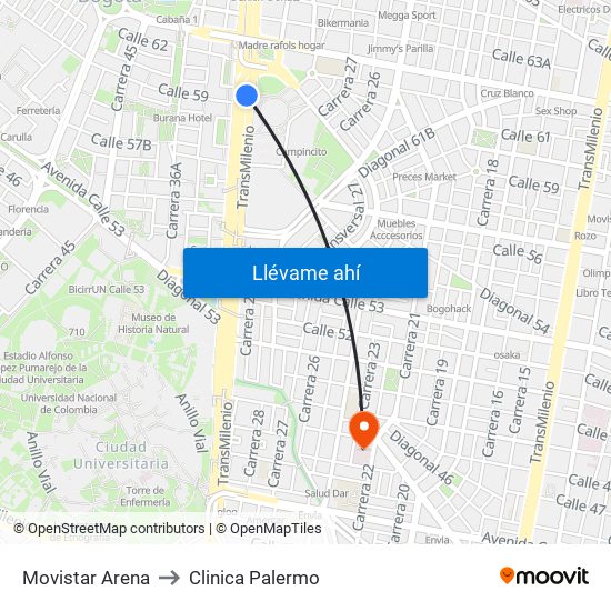 Movistar Arena to Clinica Palermo map