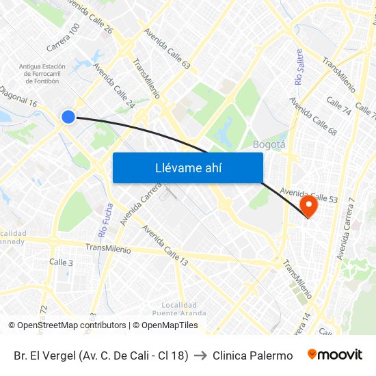 Br. El Vergel (Av. C. De Cali - Cl 18) to Clinica Palermo map