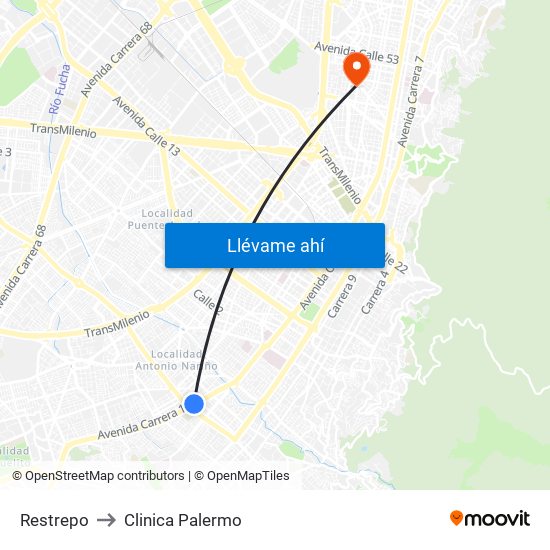 Restrepo to Clinica Palermo map