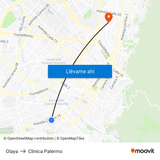 Olaya to Clinica Palermo map