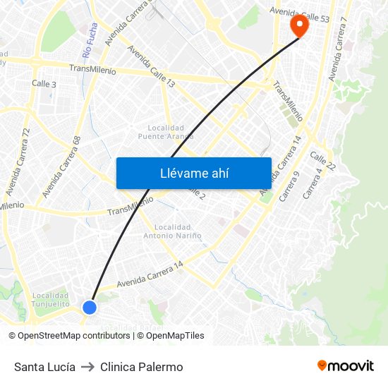 Santa Lucía to Clinica Palermo map