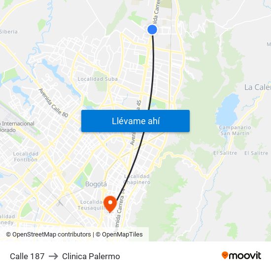 Calle 187 to Clinica Palermo map