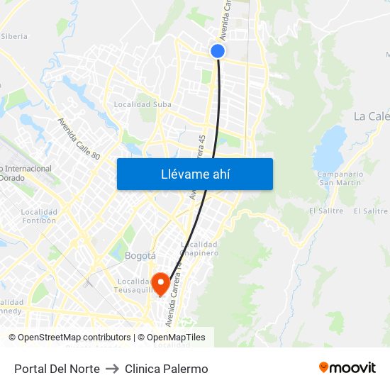 Portal Del Norte to Clinica Palermo map