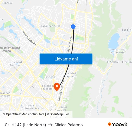Calle 142 (Lado Norte) to Clinica Palermo map