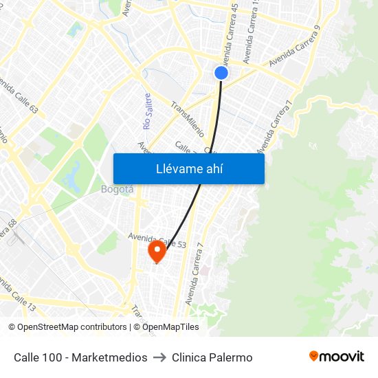 Calle 100 - Marketmedios to Clinica Palermo map