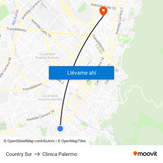 Country Sur to Clinica Palermo map