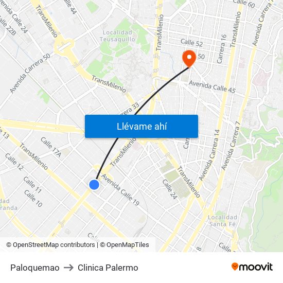 Paloquemao to Clinica Palermo map