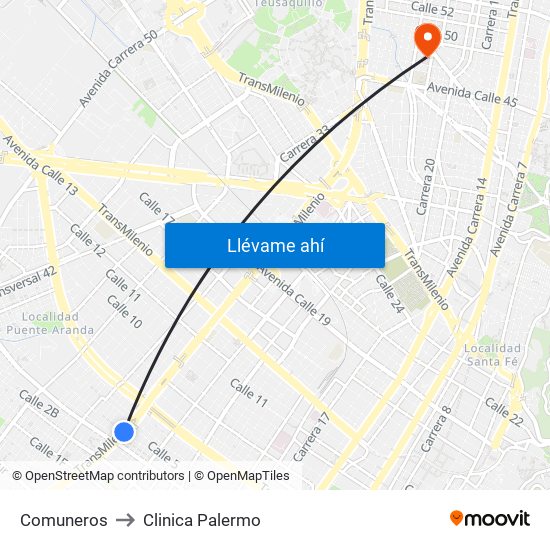 Comuneros to Clinica Palermo map