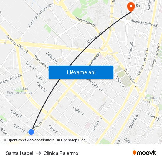 Santa Isabel to Clinica Palermo map