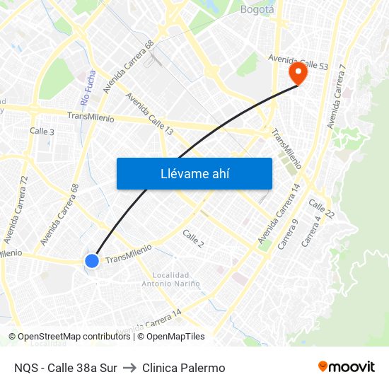NQS - Calle 38a Sur to Clinica Palermo map
