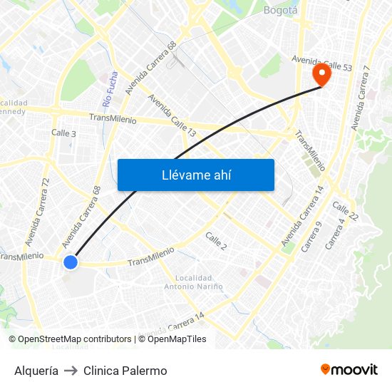 Alquería to Clinica Palermo map
