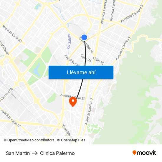 San Martín to Clinica Palermo map