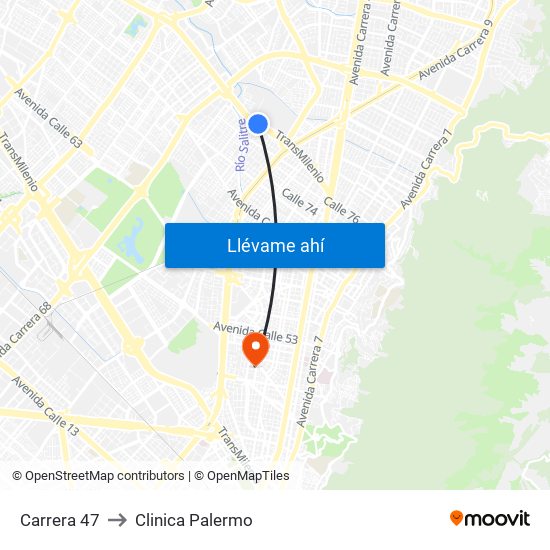 Carrera 47 to Clinica Palermo map