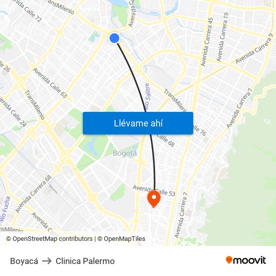 Boyacá to Clinica Palermo map