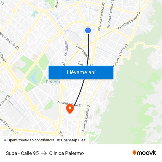 Suba - Calle 95 to Clinica Palermo map