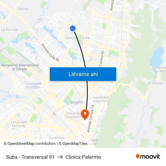 Suba - Transversal 91 to Clinica Palermo map