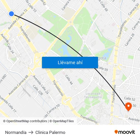 Normandía to Clinica Palermo map