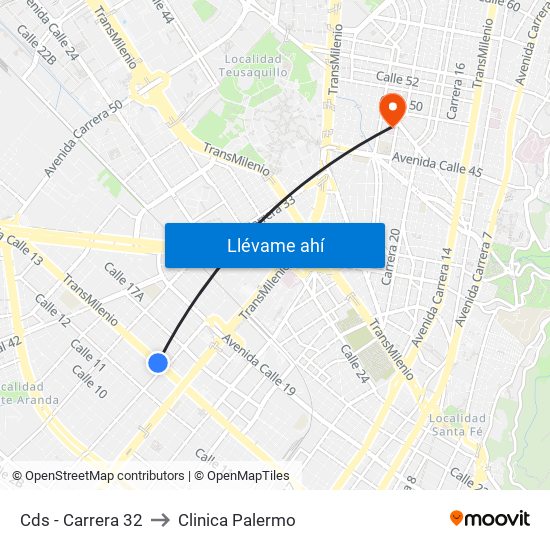 Cds - Carrera 32 to Clinica Palermo map