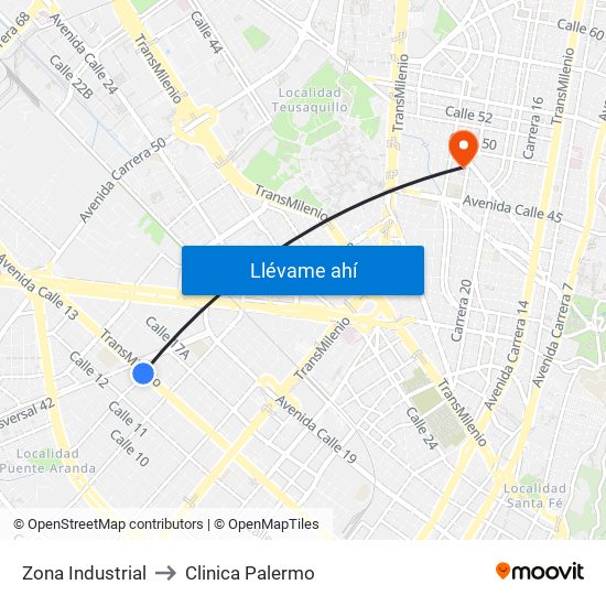 Zona Industrial to Clinica Palermo map