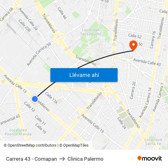 Carrera 43 - Comapan to Clinica Palermo map