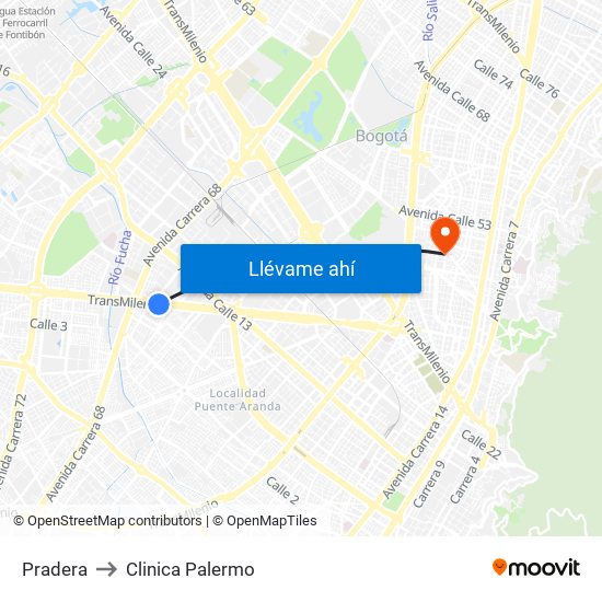 Pradera to Clinica Palermo map