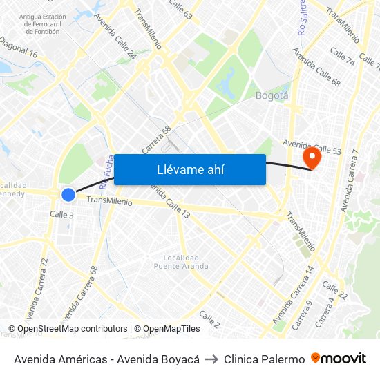 Avenida Américas - Avenida Boyacá to Clinica Palermo map