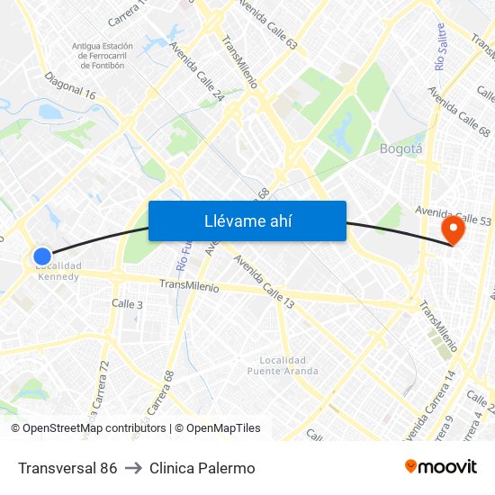 Transversal 86 to Clinica Palermo map