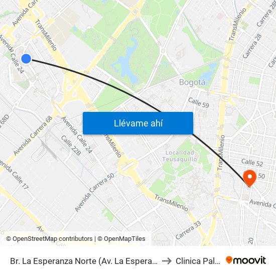 Br. La Esperanza Norte (Av. La Esperanza - Kr 69d) to Clinica Palermo map