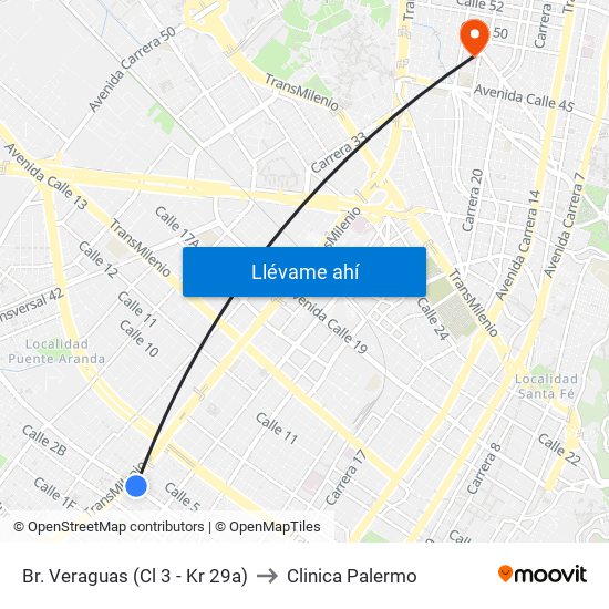 Br. Veraguas (Cl 3 - Kr 29a) to Clinica Palermo map